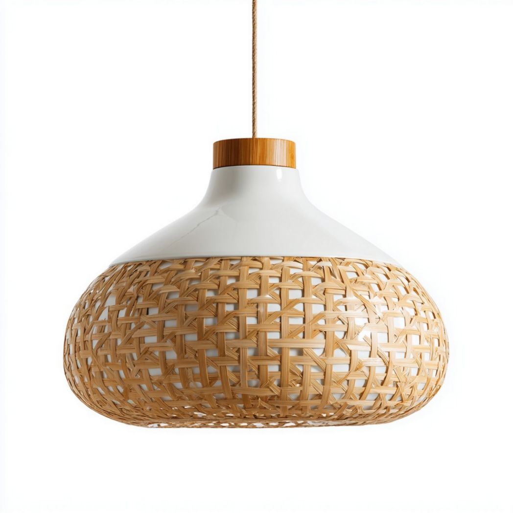 Hanglamp van bamboe en keramiek voor de eetkamer - 40 x 40 x 25